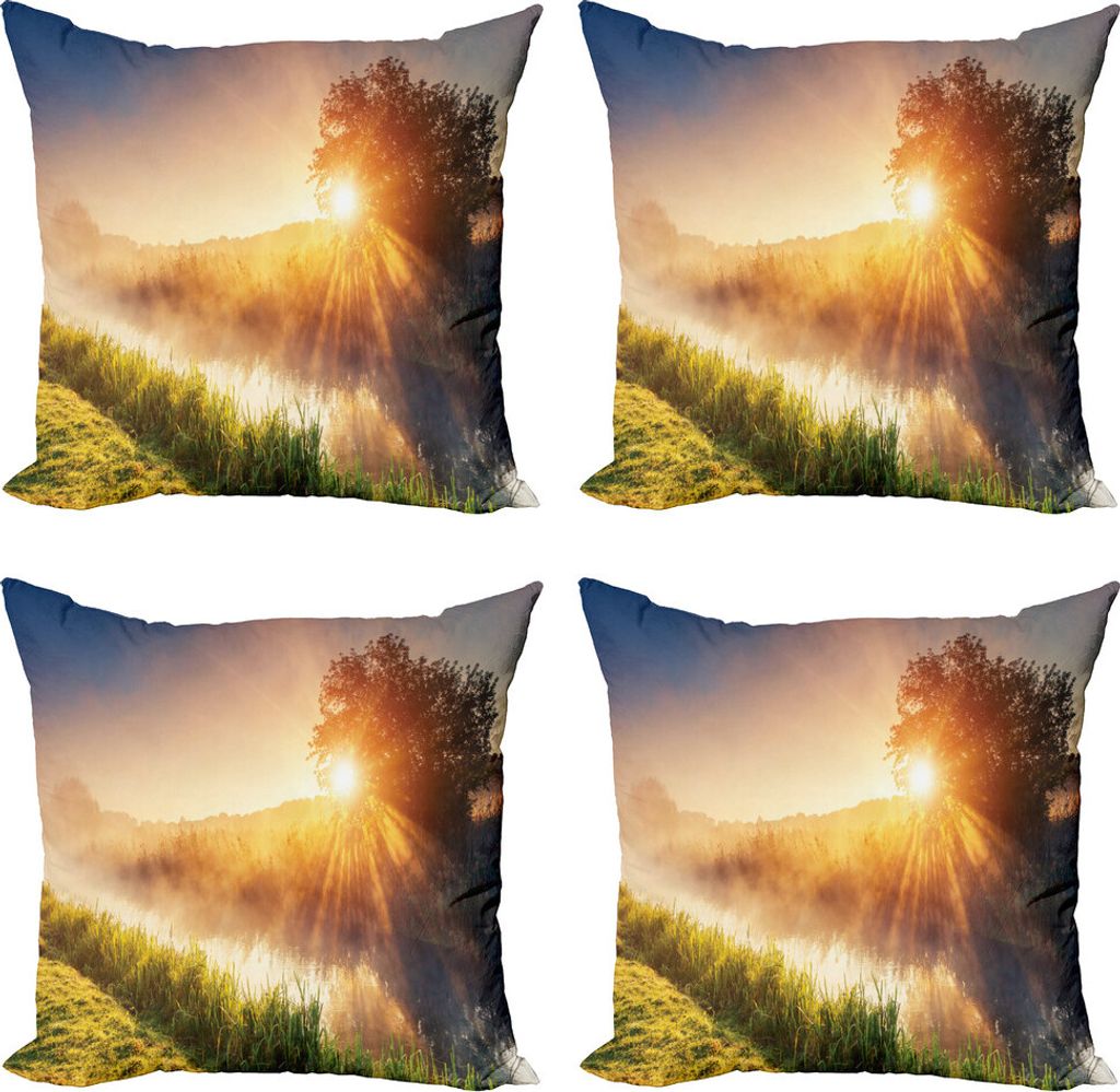 ABAKUHAUS Natur Kissenbezug Set (4 Stück), Baum Ukraine Rural, Moderner Doppelseitiger Digitaldruck, 45 cm x 45 cm, Mehrfarbig