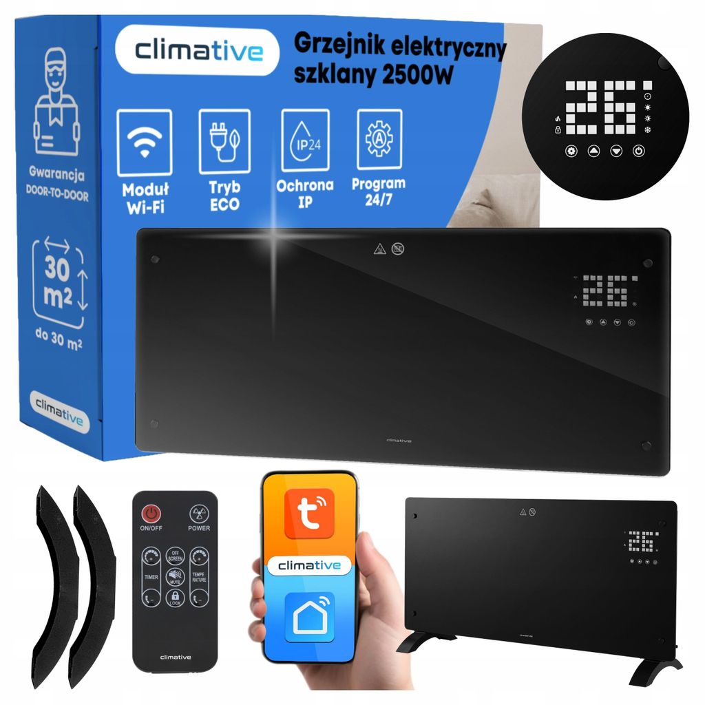 Grzejnik elektryczny szklany konwektorowy Climative Glow Zdjęcie produktu 