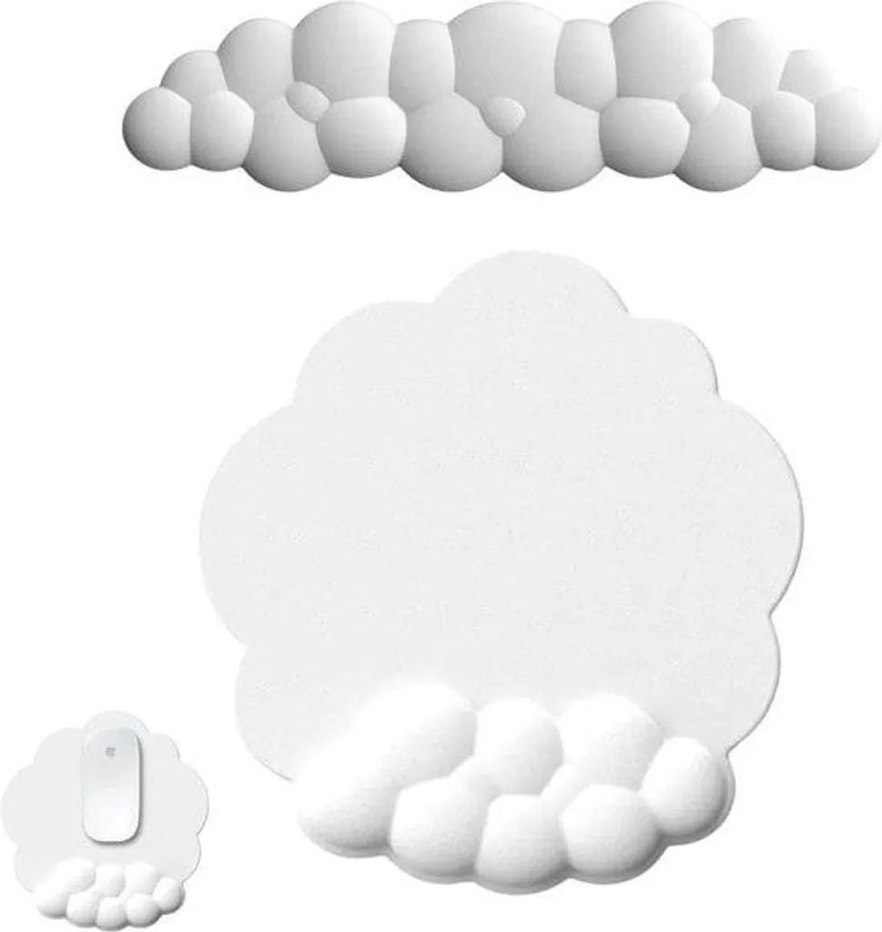 Set de bureau : tapis de souris avec support poignet blanc ergonomique