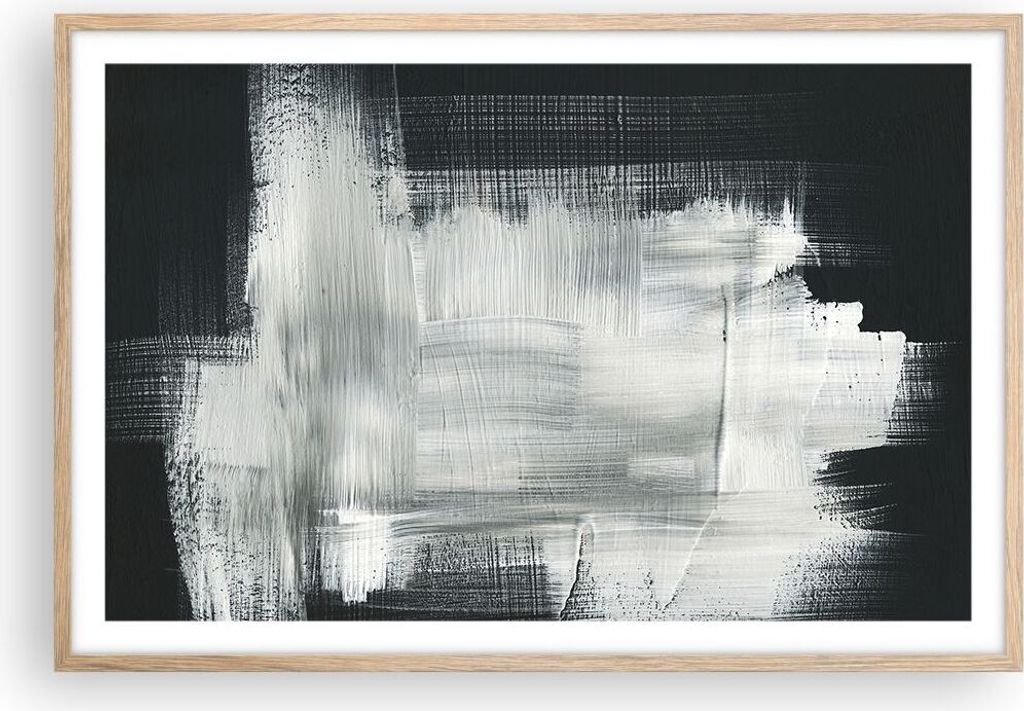 Gerahmtes Poster - Rahmen in heller Eiche - Abstraktion Schwarz Weiß - 91,5x61 cm - Wand Bild - Wanddeko - Wandbilder - Wandposter - Bilderrahmen ...