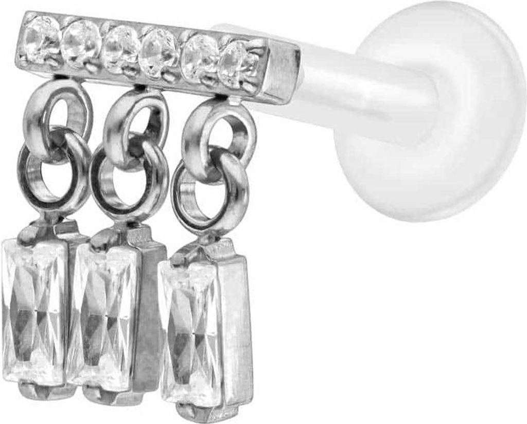 Ohrpiercing, Nasenpiercing PTFE Labret mit Innengewinde + Titan-Aufsatz WINDSPIEL Silber Stablänge: 8mm | Stabstärke: 1,6mm