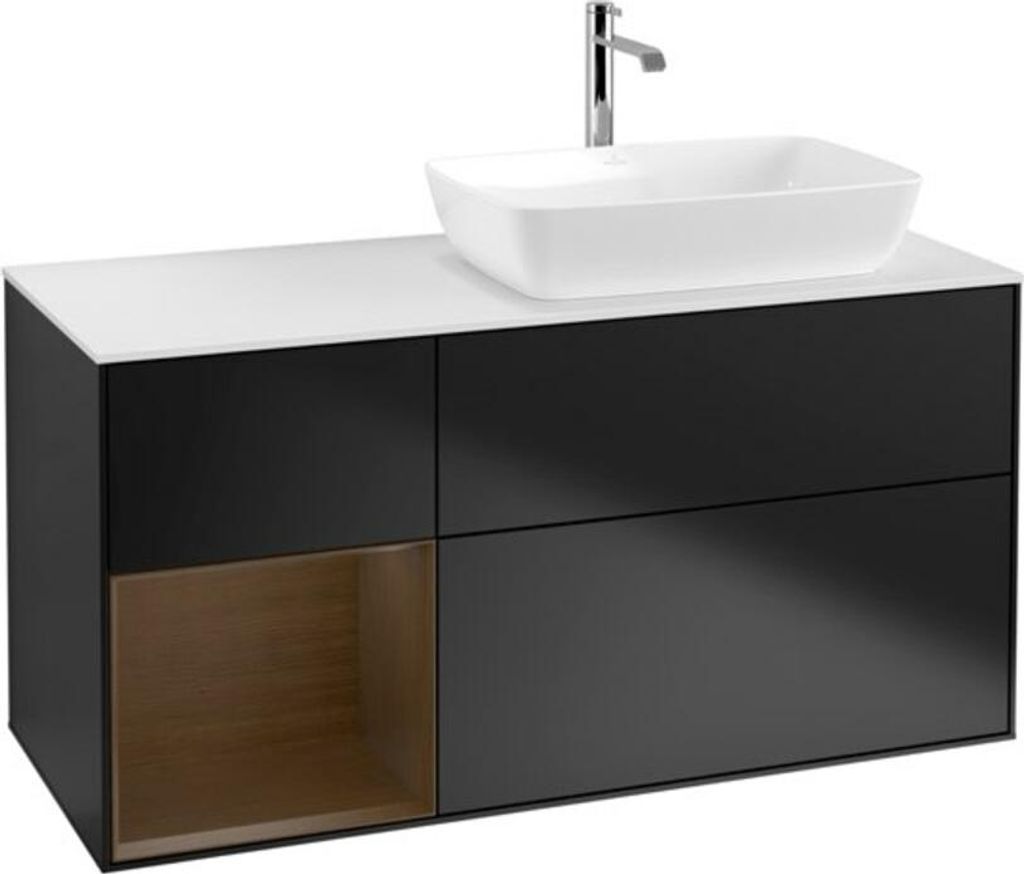 V&B Waschtischunterschrank Wandbeleuchtung Finion 120cm, Pl wh. m, Reg wal ven, bla m Lac