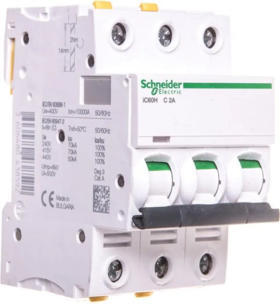 Disjoncteur iC60H 3P 2A 10kA A9F07302 - Haute Capacité de Coupure