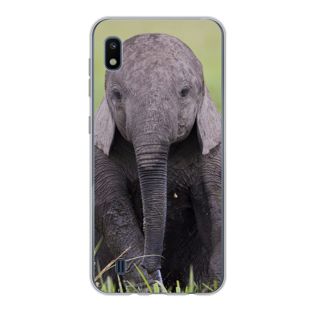 MuchoWow Handyhülle Schutzhülle Hülle für Samsung Galaxy A10 Elefant - Baby - Tiere - Gras - Natur Silikon Softcase Handy Hülle - Schutzhülle