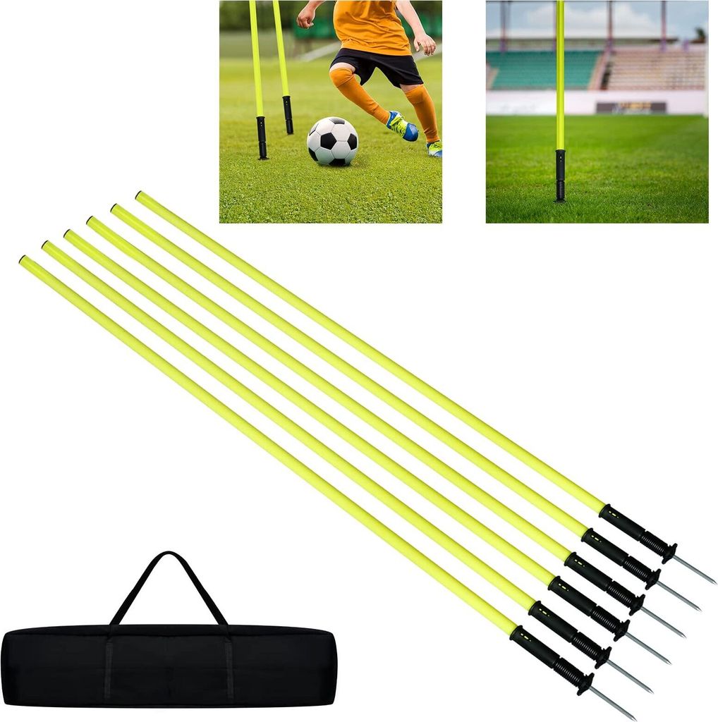 JNGLGO Slalomstangen Fussball Sprunghafte Agilität Stangen Set Slalom Poles Federbelastete Traingsstangen mit Tragetasche, für Agility und Koordi...