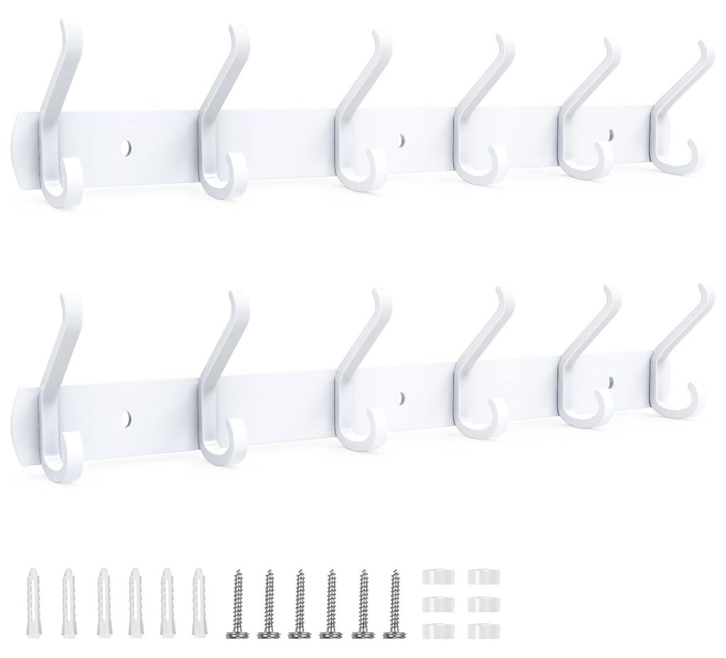2-teiliges Wandgarderoben-Set mit 6 Haken, 54 cm lange Metallgarderobe für Schlafzimmer, Badezimmer, Küche, Hakenleiste für Mäntel, Hüte, Hand...