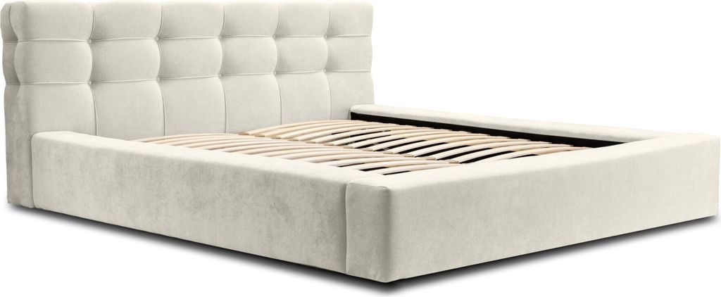 FEDVE Polsterbett Doppelbett Gretta Schlafzimmer Bett Bettkasten 140x200 cm Creme (Ditra New 01)