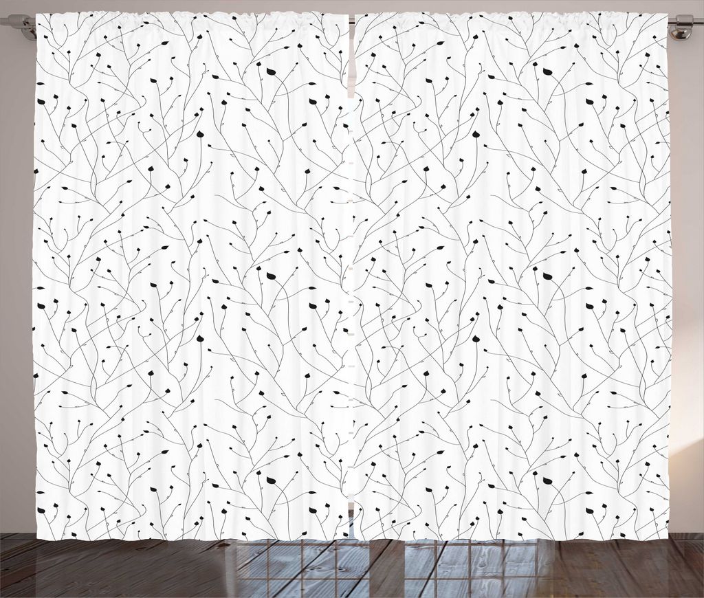 ABAKUHAUS Natur Rustikaler Vorhang, Monochrome Leafless Branchen, Wohnzimmer Universalband Gardinen mit Schlaufen und Haken, 280 x 225 cm, Schwarz ...