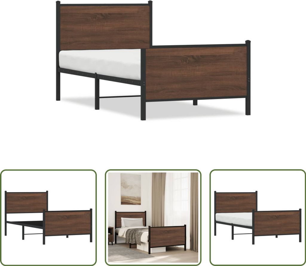 The Living Store Bettgestell mit Kopf- und Fußteil Metall 75x190 cm