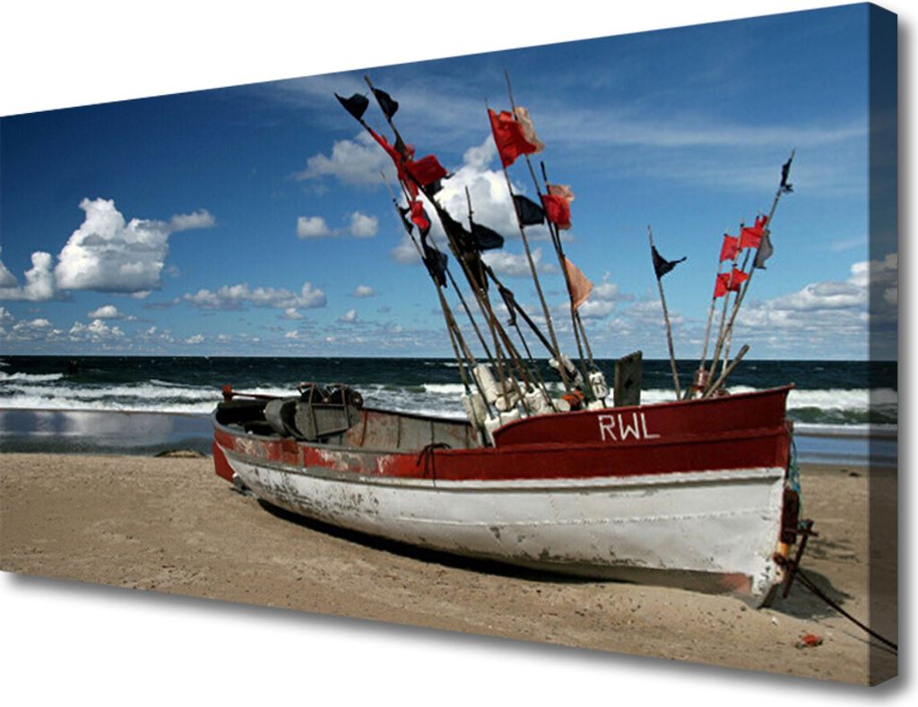 Tulup Leinwand-Bilder 100x50 Wandbild Canvas Kunstdruck Meer Strand Boot Landschaft