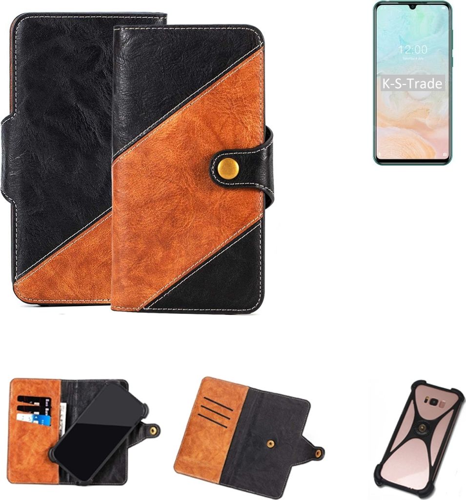 K-S-Trade Handyhülle Schutzhülle Bookstyle Case Wallet-Case kompatibel mit Doogee N20 Pro Handy Cover Bumper Klapphülle schwarz hellbraun 1x