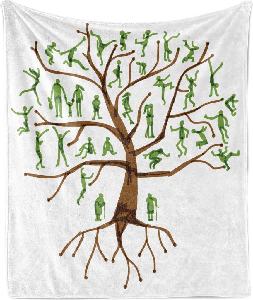 ABAKUHAUS Familie Weich Flanell Fleece Decke, Eine abstrakte Stammbaum Verwandschaft Grün Menschen Silhouetten Origins Theme, 175 x 230 cm, Braun ...