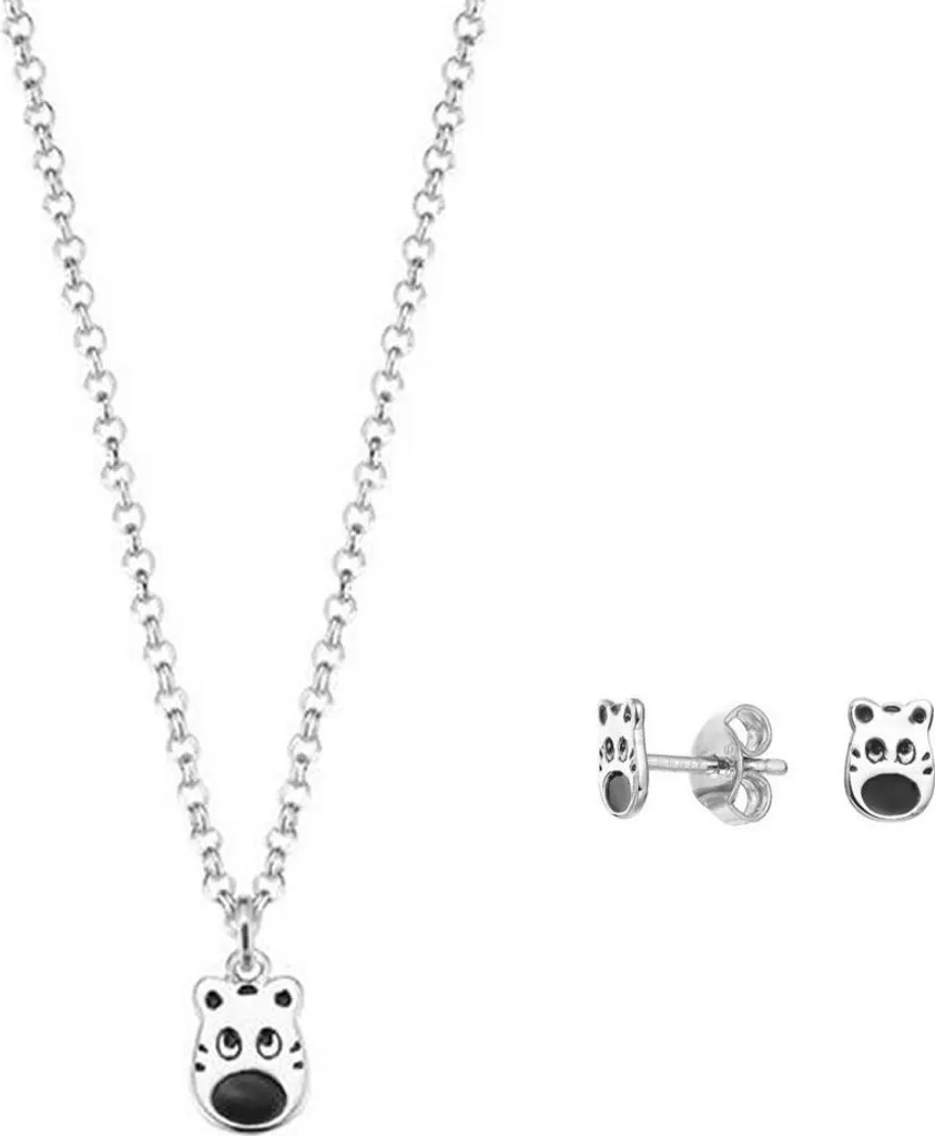 Parure de bijoux pour enfant motif Zèbre argenté Esprit avec boîte
