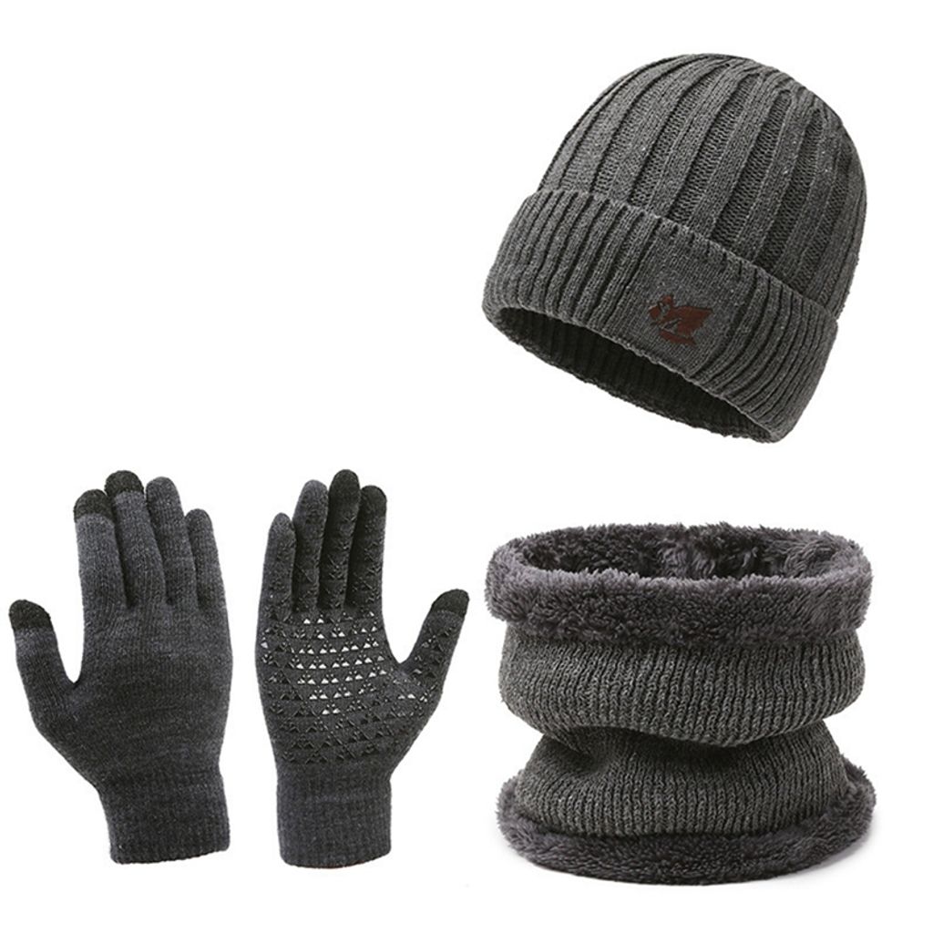Winter Set Mütze Schal Handschuhe - 3-in-1 Damen Herren Mit Touchscreen Funktion
