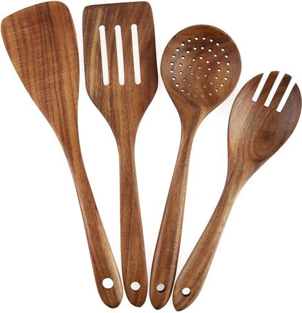Ustensiles de cuisine en bois anti-rayure : pack de 4 spatules robustes
