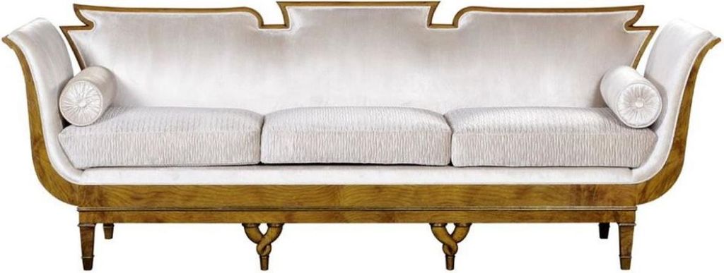 Casa Padrino Luxus Jugendstil 3er Sofa Weiß / Hellbraun - Edles Handgefertigtes Wohnzimmer Sofa - Barock & Jugendstil Wohnzimmer Möbel