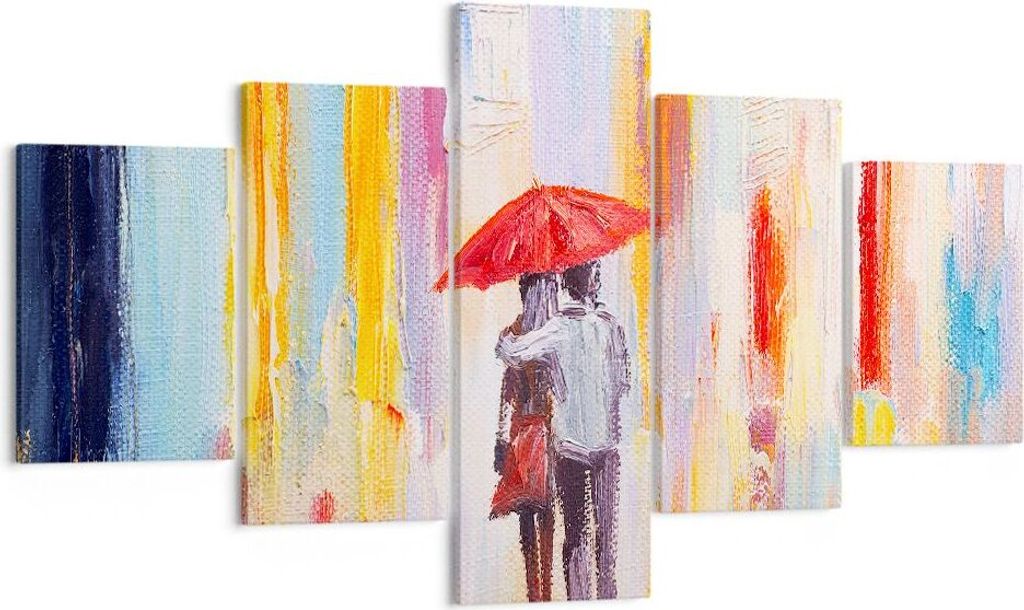 Bild auf Leinwand - Leinwandbild - Liebhaber Regenschirm - 125x70cm - Wand Bild - Wanddeko - Leinwanddruck - Bilder - Kunstdruck - Wanddekoration -...