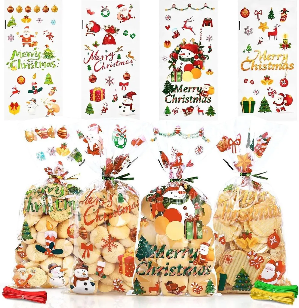 Sachet Confiserie Transparent Noël pour Bonbons et Petits Gâteaux x120