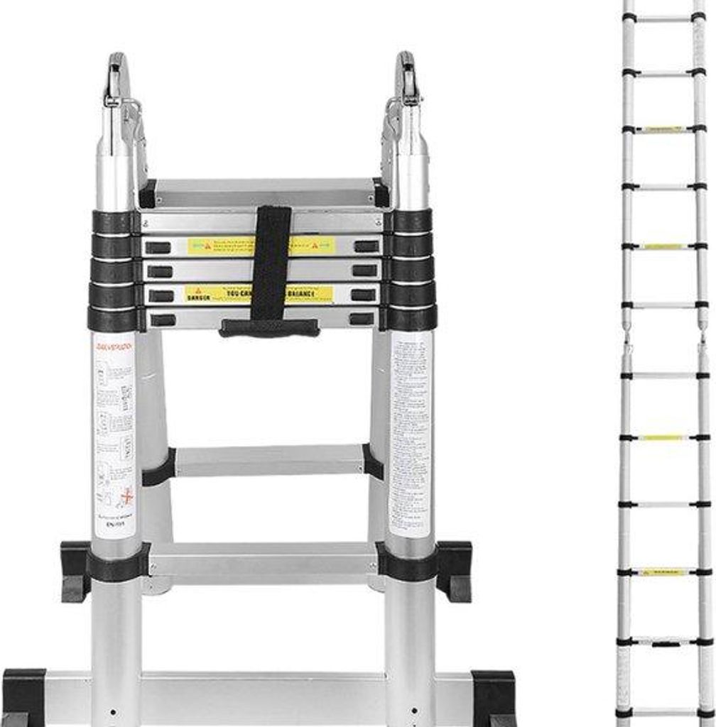 Teleskopische Ladder mit Soft Close - Höhe 1,9+1,9 m - Silberfarben