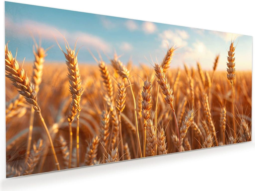Glasbild 80x40cm in XXL für Wohnzimmer, Schlafzimmer Motiv Weizenfeld Sonnenuntergang