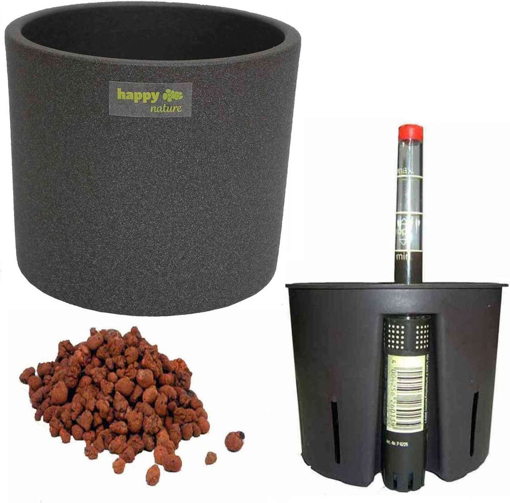 Set4 Keramik Blumentopf Madeira 15/12 grau für Hydroplfanzen Ø 17,0 cm H 14,5 cm