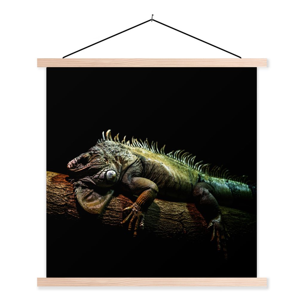MuchoWow Textilposter Tier - Zweig - Schwarz 60x60 cm mit holzfarbenen Rahmen - Wanddekoration