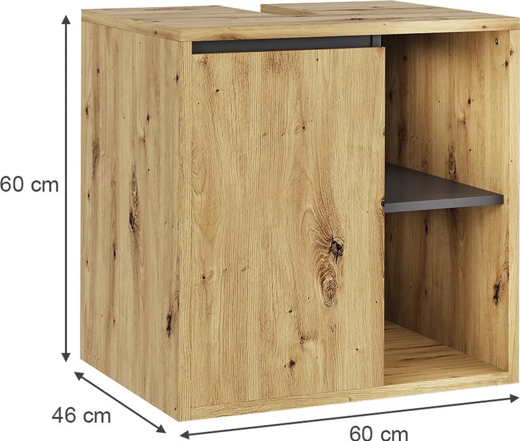 Meuble sous lavabo Viola avec étagères ouvertes bois Artisan et gris - 2