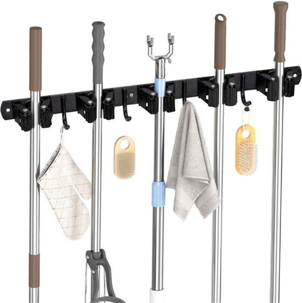 Famanu Besenhalter selbstklebend - 5 Halterungen und 4 Haken für eine schnelle Aufbewahrungslösung