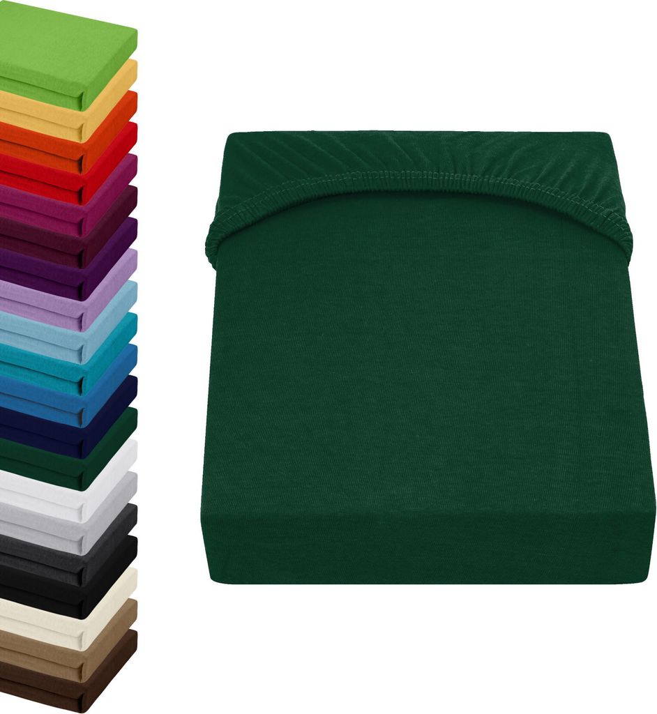 Jersey TOPPER Spannbettlaken 180x200-200x200cm Spannbetttuch für Boxspringbett-Topper Matratzen 100% Baumwolle, Farbe: Dunkelgrün