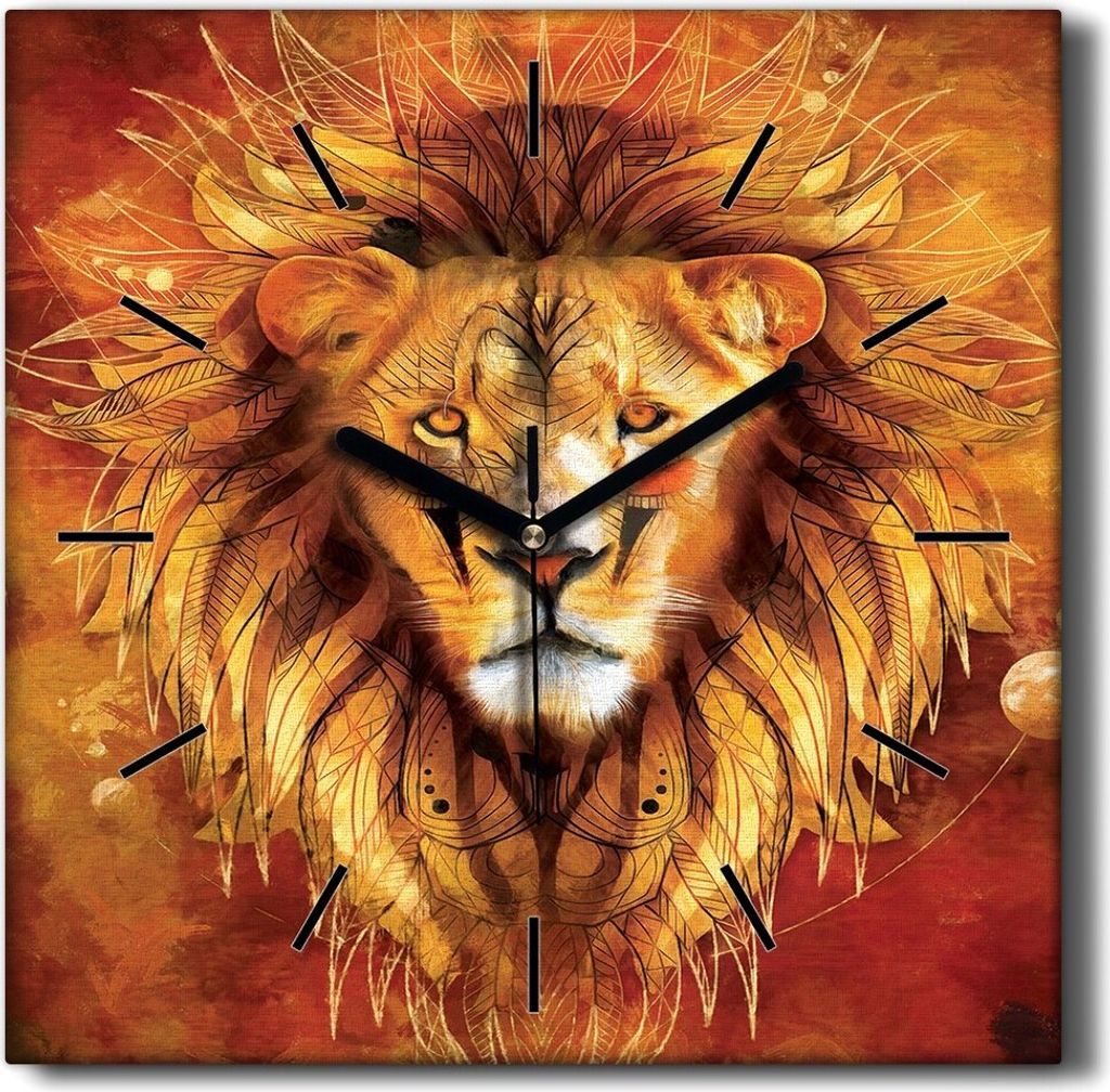 Coloray Hodiny Unikátní 30x30 cm Tiché hodiny Pro obývací pokoj a kuchyň Nástěnné hodiny Plátno Černé ručičky hodin - Animal Cat Lion