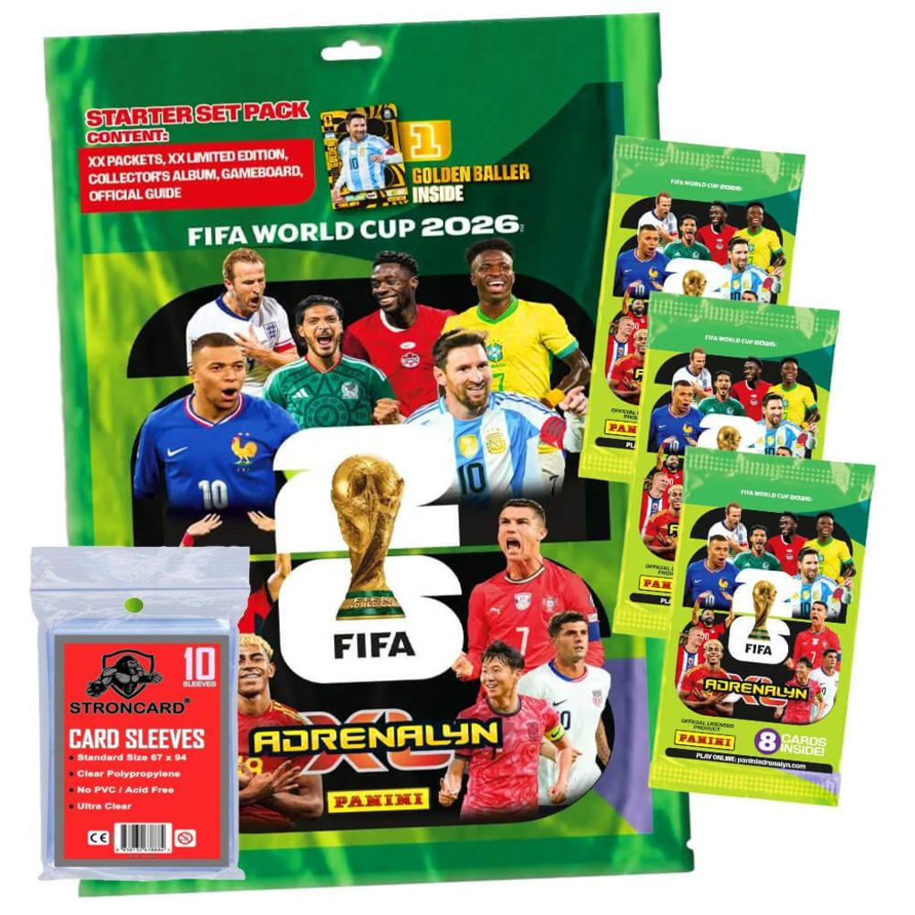 Fifa World Cup 2026 Adrenalyn XL - WM Trading Cards Sammelkarten - 1 Starter + 3 Booster + 10 STRONCARD Sleeves