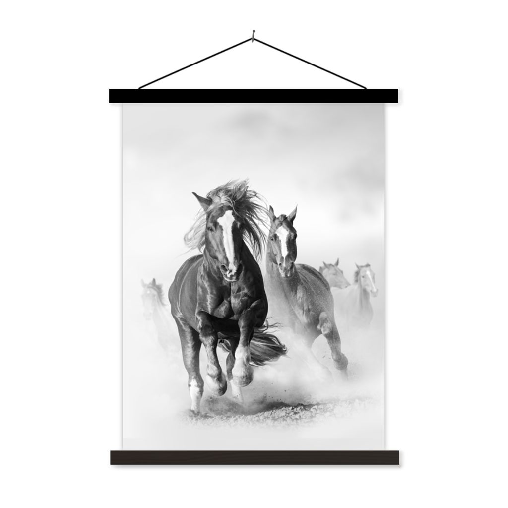 MuchoWow Textilposter Pferde - Tiere - Illustration 60x80 cm mit schwarzem Rahmen - Plakathalter