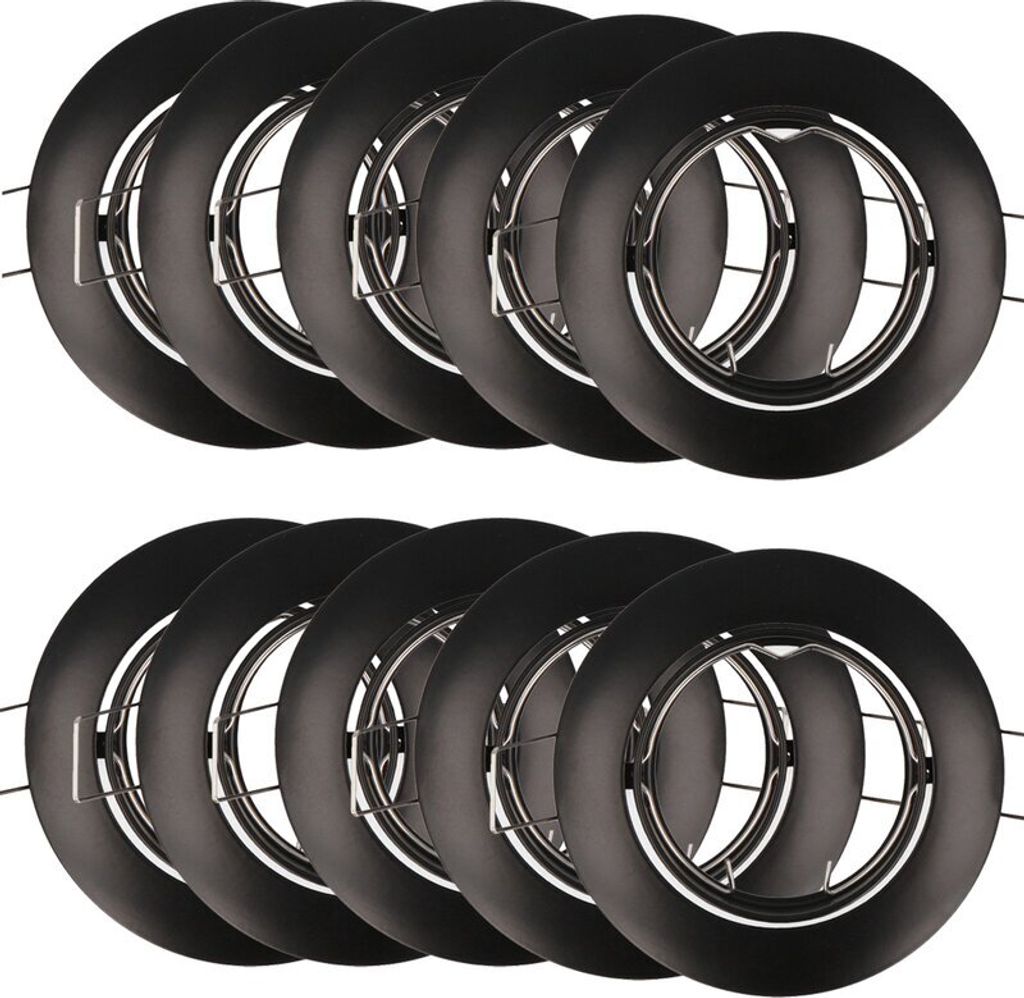 10-PACK Schwarz Zinklegierung Einbaustrahler Rund Schwenkbar GU10 /GU 5,3 / MR 16 Einbau-Leuchte (Schwarz, 10-er Set)