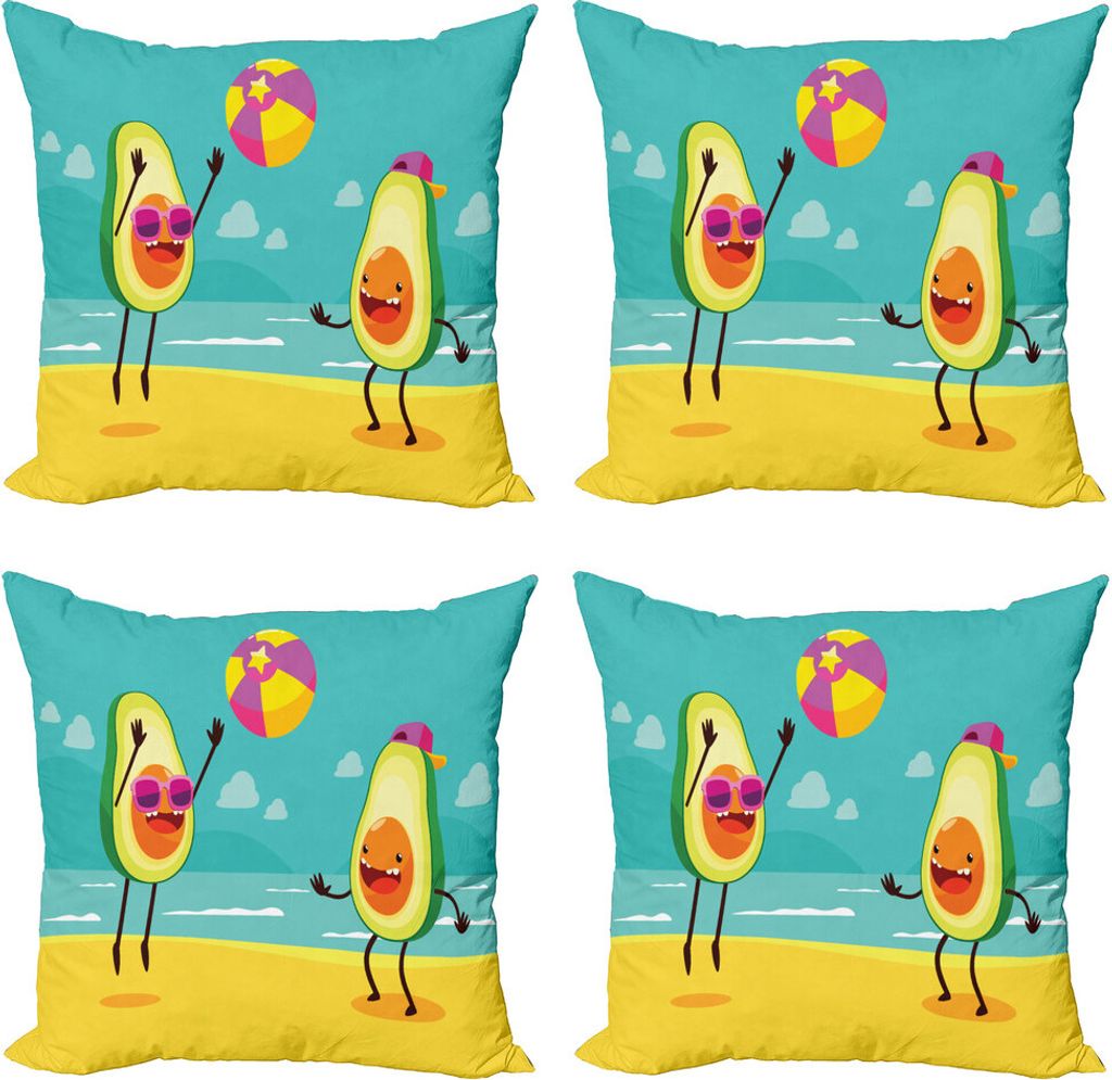 ABAKUHAUS Avocado Kissenbezug Set (4 Stück), Sommer-Strand-Volleyball, Moderner Doppelseitiger Digitaldruck, 60 cm x 60 cm, Mehrfarbig