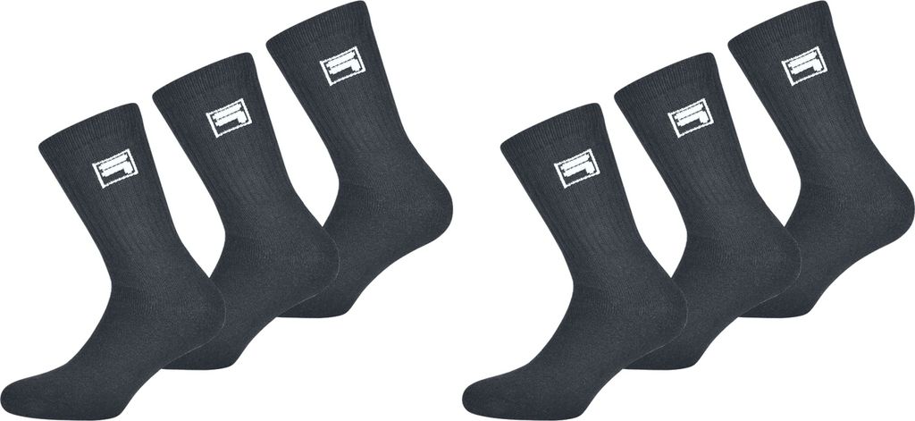 FILA Tennis Socken Herren Damen F9000 Crew 6 Paar - Farbe: schwarz 6 Paar - Größe: 43-46