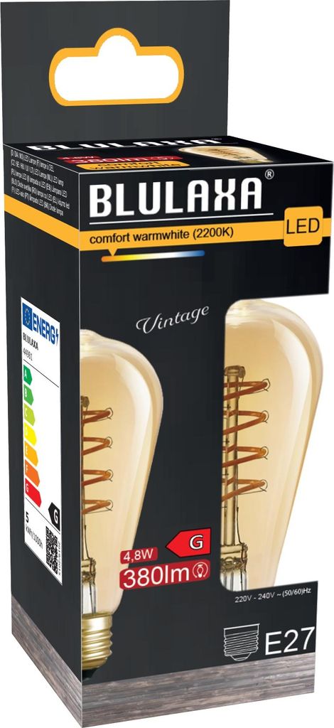 The image shows the retail packaging of a BLULAXA LED bulb.