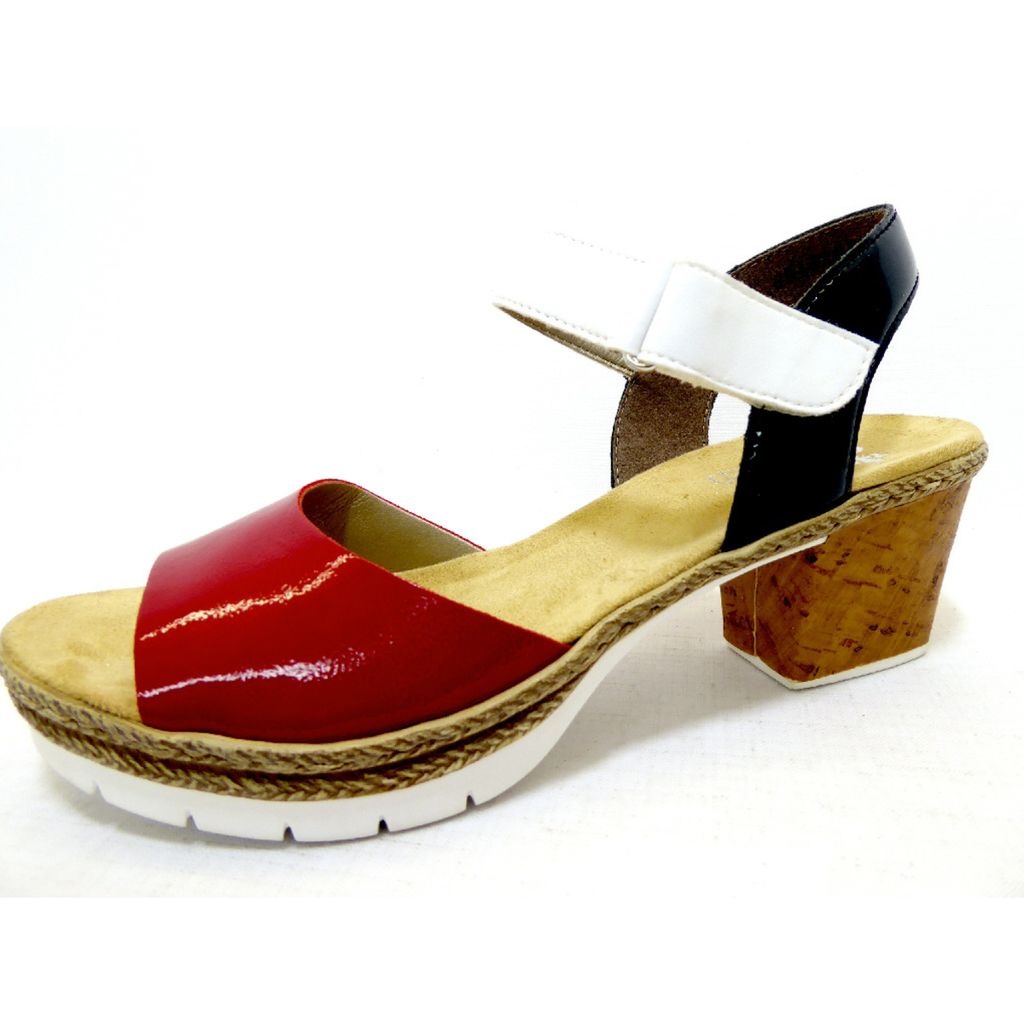 Rieker V2953-33 Damen Sandaletten Plateau Sandalen rot Lack, Größe:39 EU, Farbe:Rot
