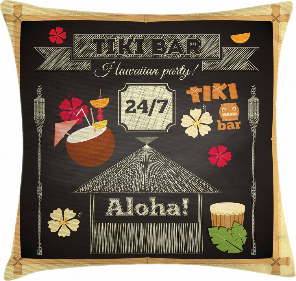ABAKUHAUS Hawaii Kissenbezug, Traditionelle Tiki Bar, Kissenhülle mit Reißverschluss Waschbar Farbfest Beidseitiger Druck, 45 x 45 cm, Mehrfarbig
