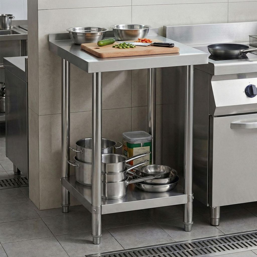 Edelstahltisch Edelstahl Arbeitstisch mit Aufkantung Küchentisch Gastro Tisch Zubereitungstisch Vorbereitungstisch Küche Tisch Zerlegetisch 60x60...