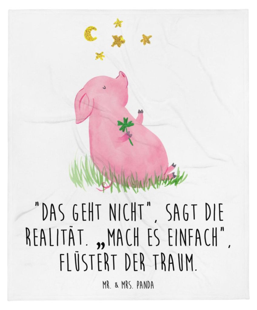 Mr. & Mrs. Panda Sofadecke Schwein Glück - Weiß - Geschenk, Sofaüberwurf, Lustige Sprüche, Sterne, Motivation, Bettdecke, Träume, Decke, Bett...