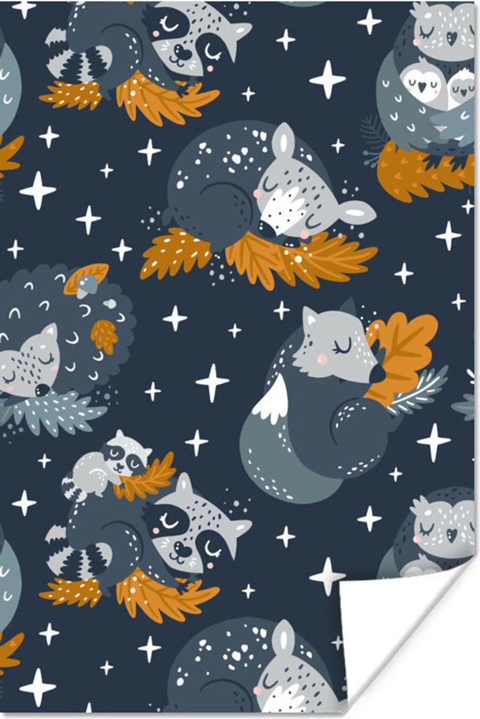 MuchoWow Poster Muster - Tiere - Sterne 20x30 cm - Papierdruck