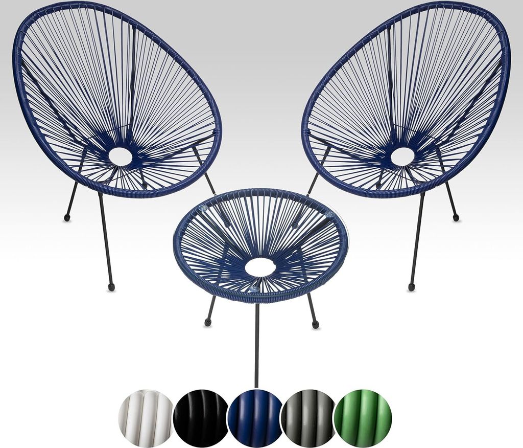 sunnypillow 2er Set Acapulco Gartenstühle mit Tisch | Loungesessel für Wohnzimmer, Terrasse, Garten, Balkon Sessel Stuhl | Blau