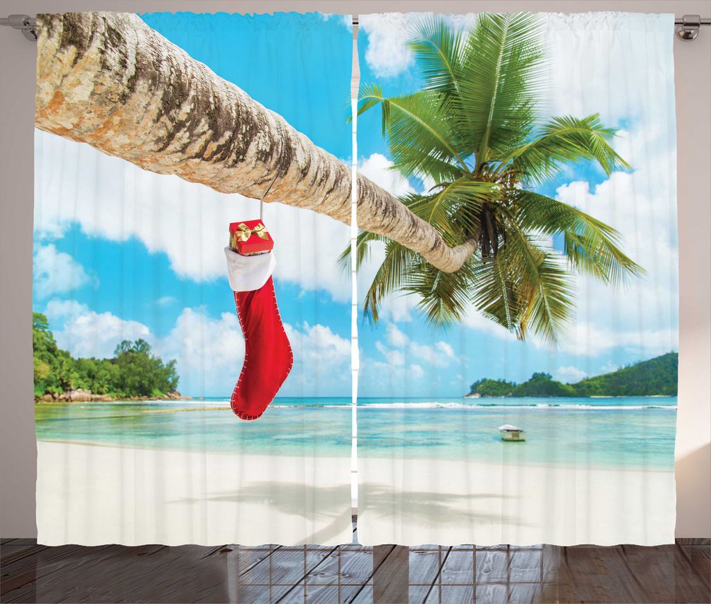 ABAKUHAUS Weihnachten Rustikaler Vorhang, Strand Weihnachtsstrümpfe, Wohnzimmer Universalband Gardinen mit Schlaufen und Haken, 280 x 245 cm, Mehr...