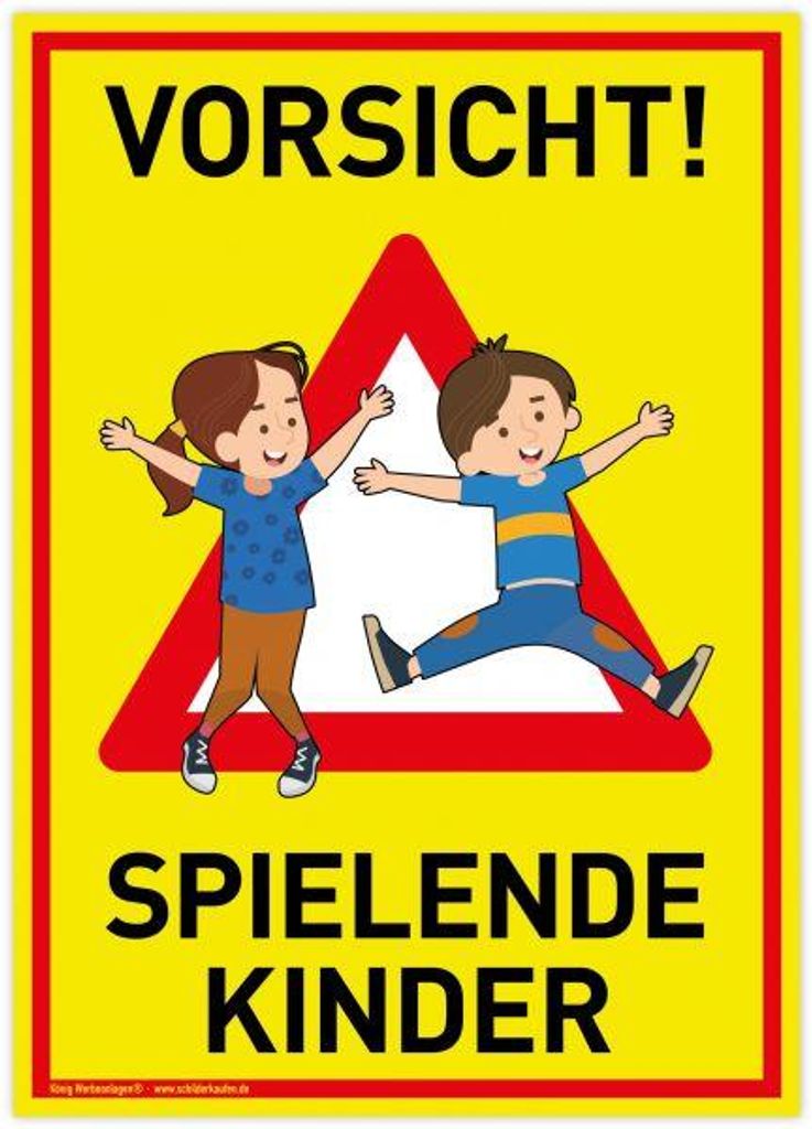 Großes Schild Vorsicht! Spielende Kinder | PVC 30 x 42 cm | Produktbild 