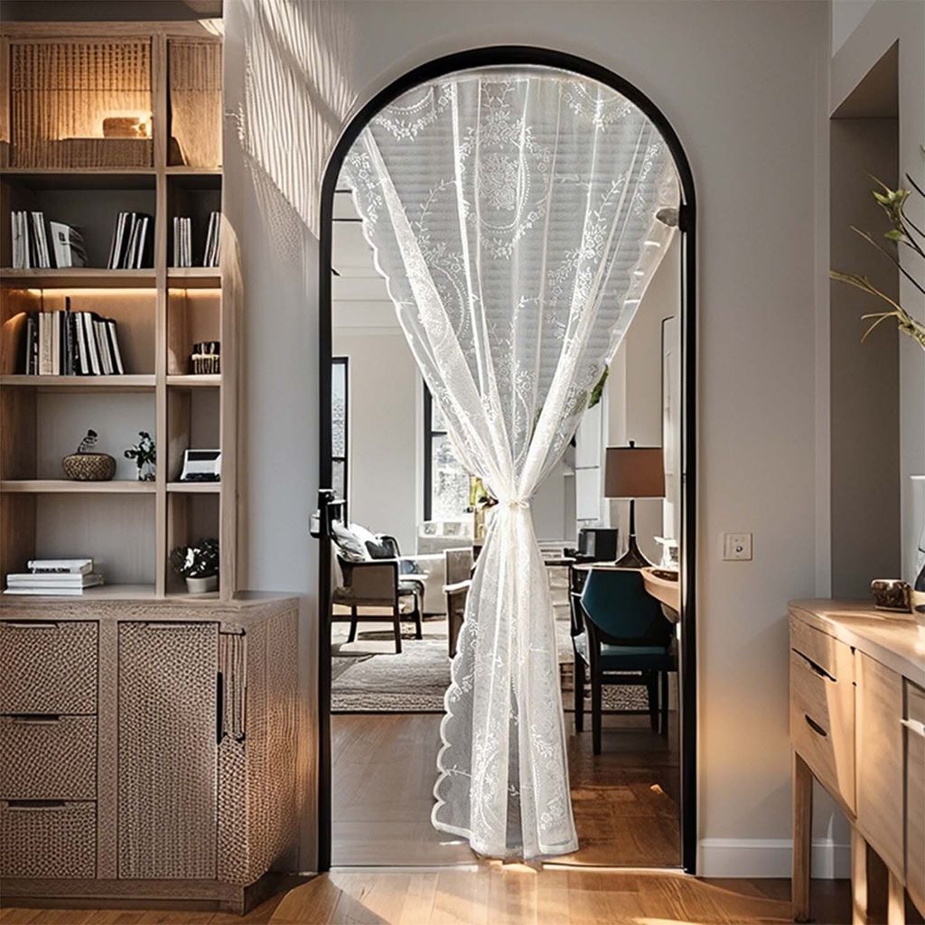 1 Stück Spitze Weiß Türvorhang, Dekorative Gardine Scheibengardinen, Raumteiler Küche Vorhang, 100x100cm