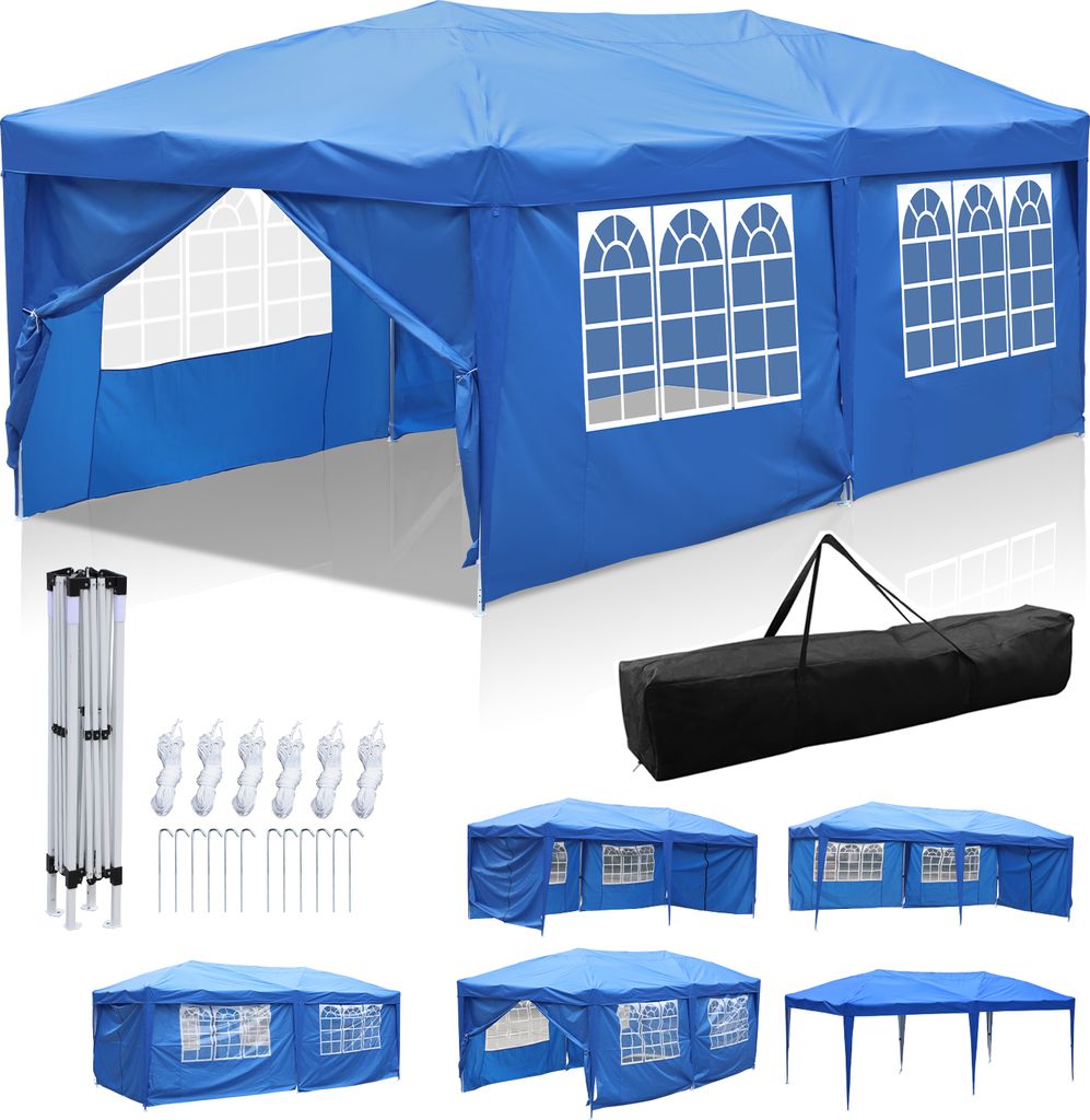 Hengda Pavillon 3 x 6m Pop Up Faltpavillon Faltbar Wasserdicht Gartenzelt, UV-Schutz 50+ Pavillons Partyzelte Festzelt mit 4 Seiten für für Campi...