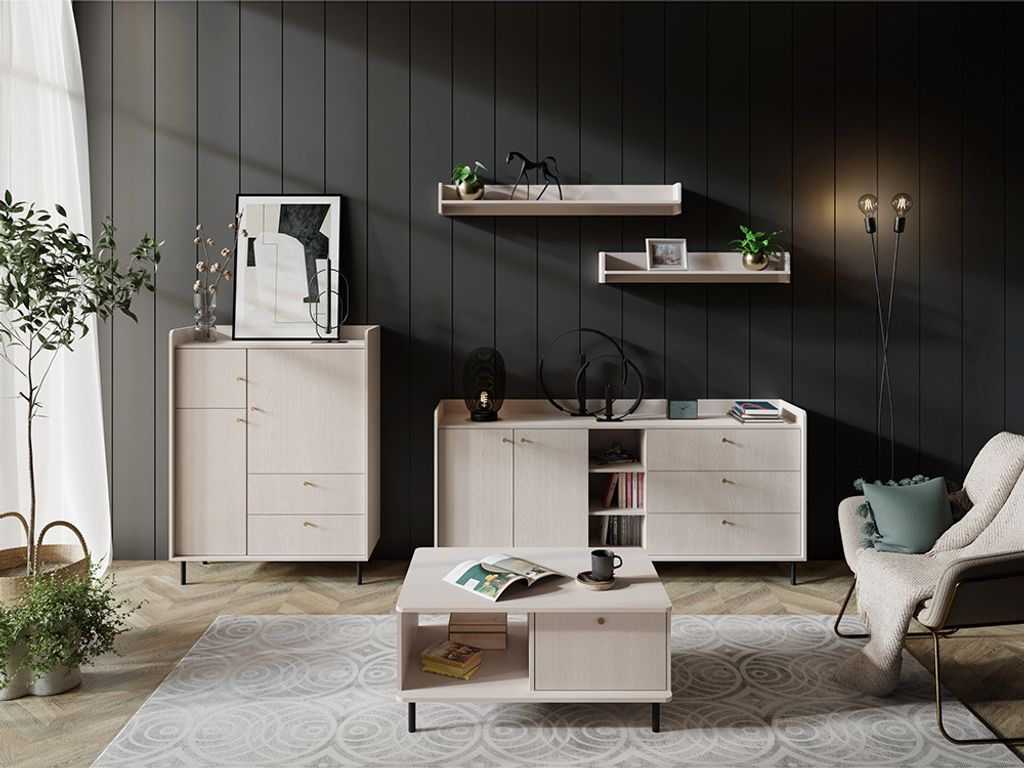 Wohnzimmer Wandregal 103,5cm Breite in sandbeige, GORICA-133