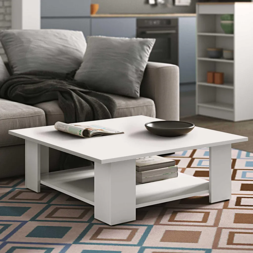 Table basse blanche en mélamine robuste LIME au format carré 67 cm - 5