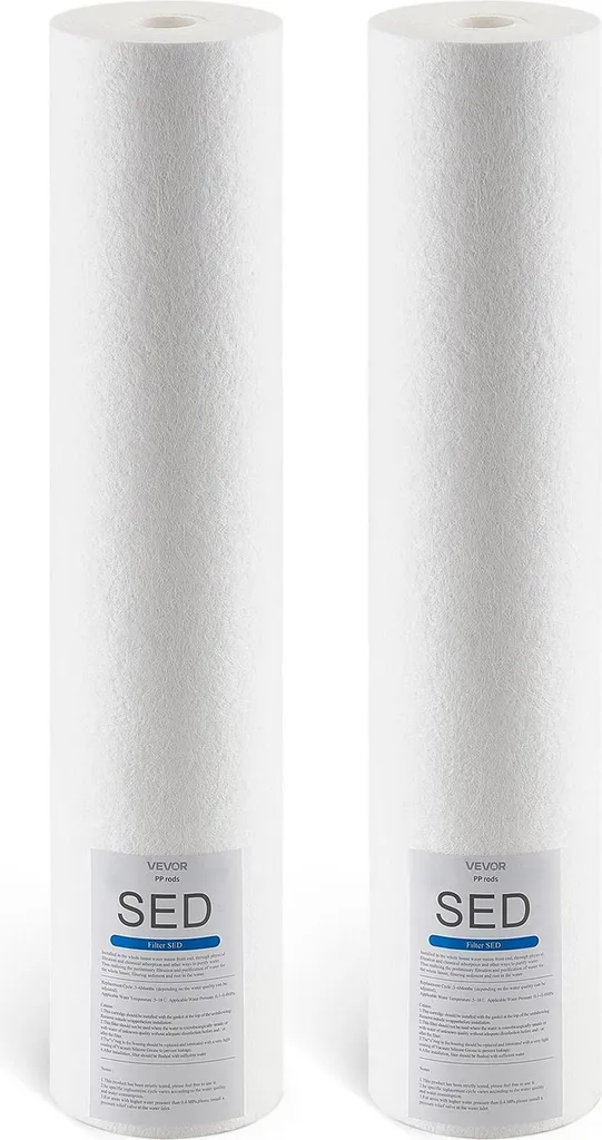 VEVOR 2 pz. Cartuccia di ricambio per il filtro dell'acqua per tutta la casa, 115 x 507 mm Filtro a sedimenti in polipropilene per il sistema di filtraggio dell'acqua a 3 stadi, riduce il cloro, il sapore e l'odore sgradevole