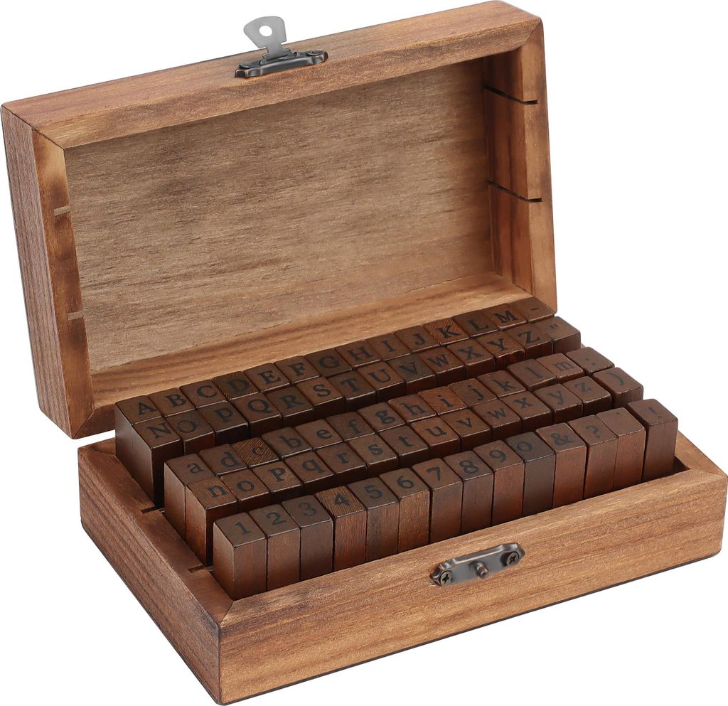 Kurtzy Stempel Set Holz & Gummi, Buchstaben Stempel Alphabet Zahlen Symbole (70-teilig) – Mehrzweck Holzstempel Zahlenstempel Buchstaben Stempel mit